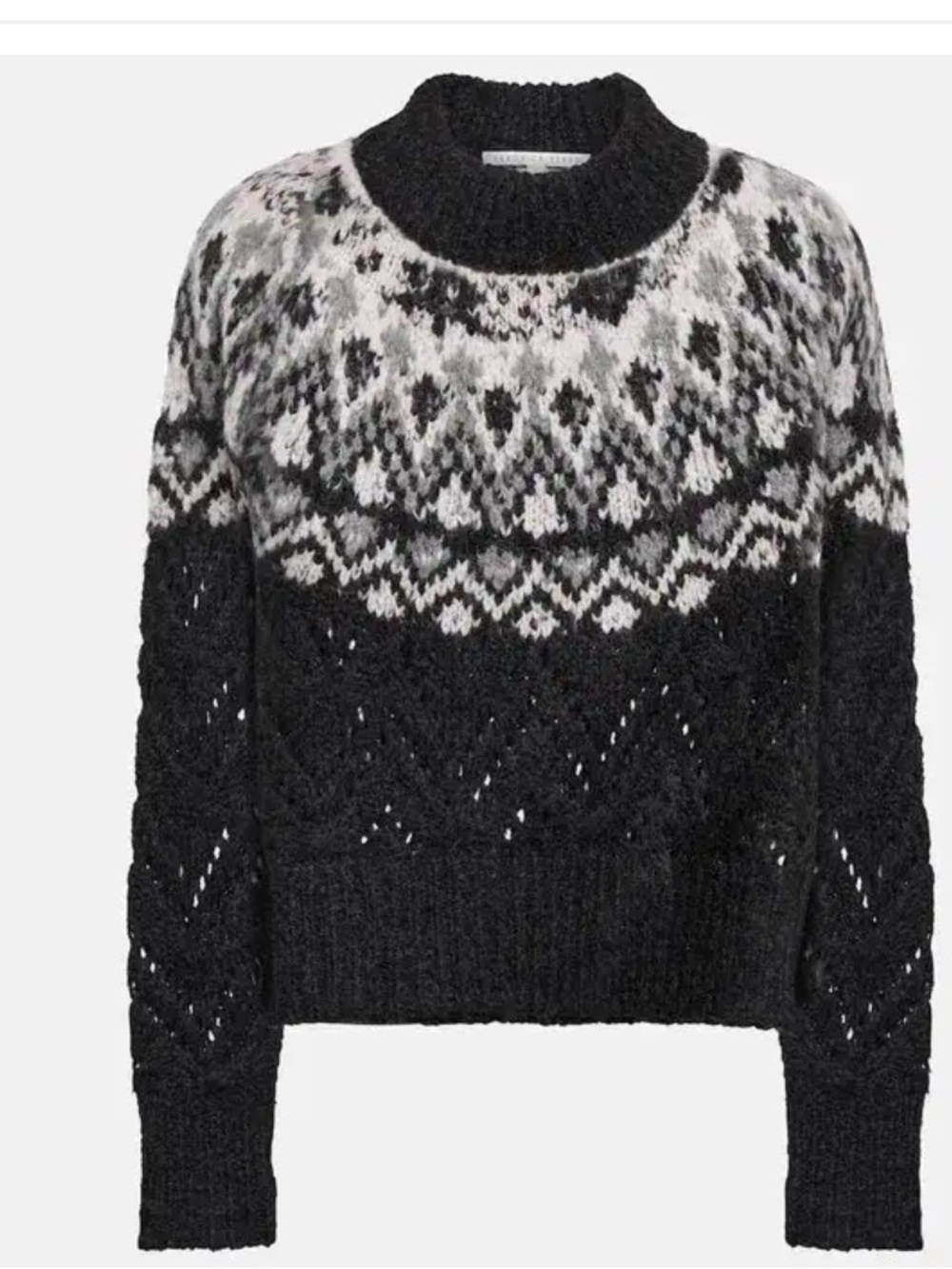 Veronica Beard dark grey and White Fair Isle Turtleneck Sweater